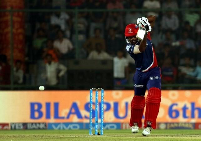 Sanju Samson plays a shot through the offside during the IPL 2017 match against SRH, May 2, 2017 Sanju Samson, Delhi Daredevils, SRH, Gujarat Lions, IPL 2017