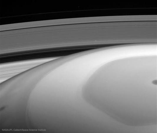 This is what Saturn looks like from inside the rings. Last week, for the first time, NASA directed the Cassini spacecraft to swoop between Saturn and its rings. During the dive, the robotic spacecraft took hundreds of images showing unprecedented detail for structures in Saturn's atmosphere. nasa, Saturn, Cassini, space, probe,