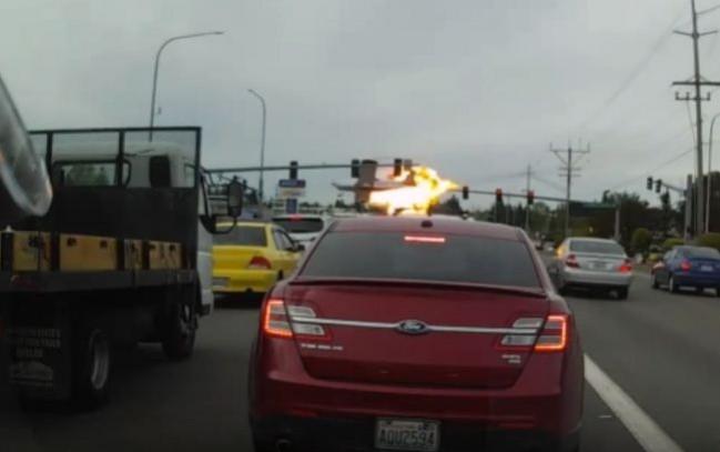 In picture: Dashcam footage shows the single-engine plane catching fire moments before its crash. Plane crash