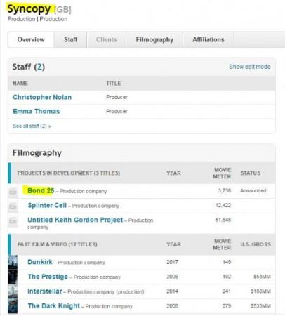 A screenshot of Syncopy's page on IMDb Pro A screenshot of Syncopy's page on IMDb Pro