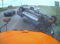 School bus dashcam captures dramatic car crash in Oklahoma