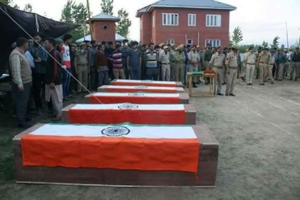 In picture: Jammu and Kashmir Police personnel honour their five colleagues killed in a terrorist attack on a J&K Bank van earlier in May 2017. Jammu and Kashmir Police