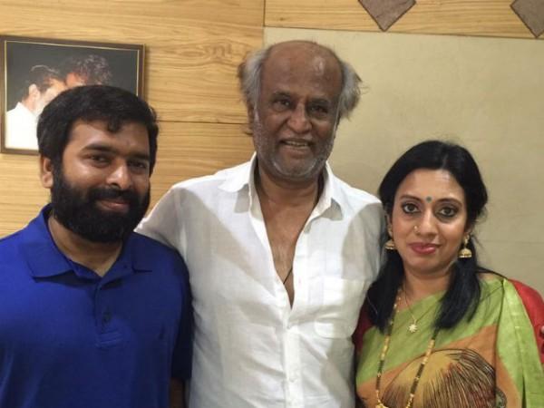 Santhosh Narayanan and his wife with Rajinikanth. Santhosh Narayanan with Rajinikanth