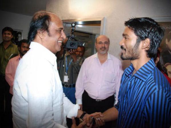 Rajinikanth with Dhanush. Rajinikanth with Dhanush