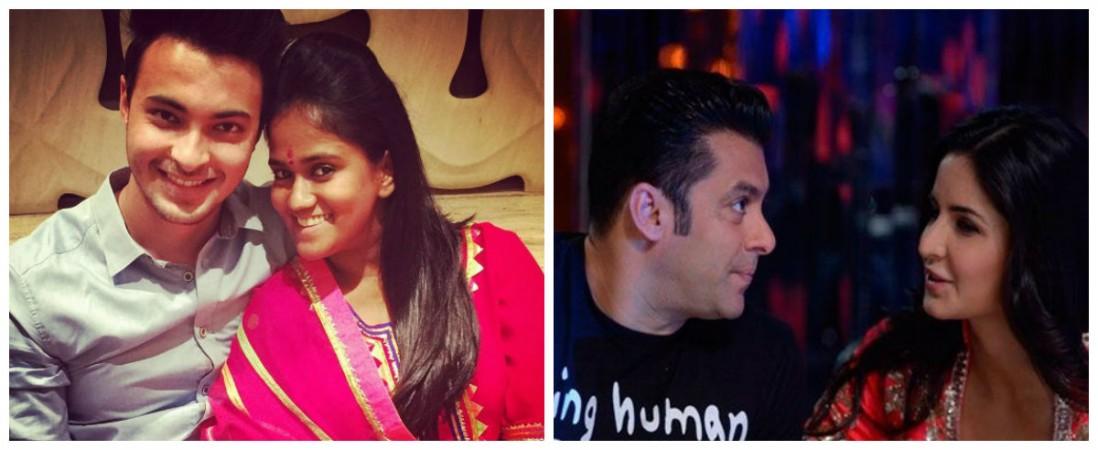 Aayush Sharma, Arpita Khan (left), Salman Khan and Katrina Kaif (right_ Aayush Sharma, Arpita Khan, Salman Khan and Katrina Kaif