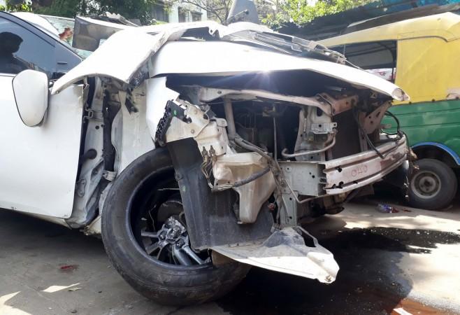 In picture: The car in which Sonika Chauhan and Bikram Chatterjee were travelling in when the accident took place on April 29, 2017. Sonika Chauhan