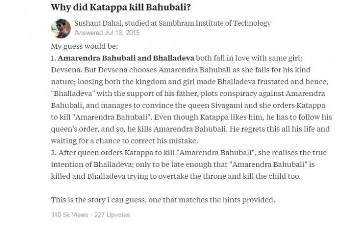 Young man answers young man answers Why did Kattappa kill Baahubali? way before Baahubali 2 released