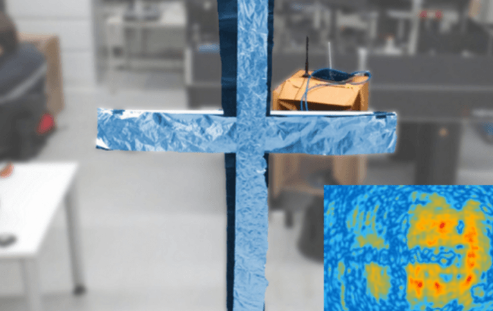 Wi-Fi signals from a commercial router successfully produced an image of a cross, after analysing of the scattered radio waves. Wi-Fi imaging