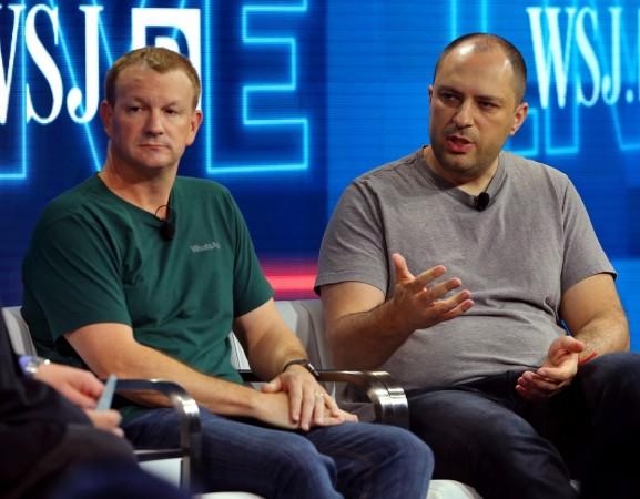 Brian Acton, co-founder of WhatsApp (L) and Jan Koum, co-founder and CEO of WhatsApp speak at the WSJD Live conference in Laguna Beach, California October 25, 2016. Brian Acton, co-founder of WhatsApp (L) and Jan Koum, co-founder and CEO of WhatsApp