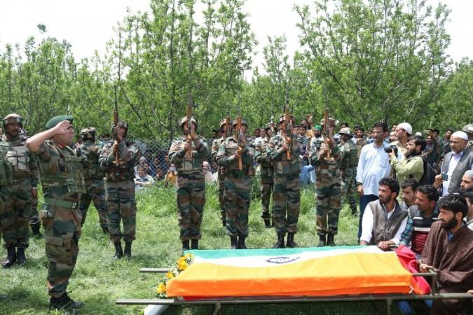 In picture: Indian Army jawans pay final homage to Lt Ummer Fayaz at his funeral. Lt Ummer Fayaz