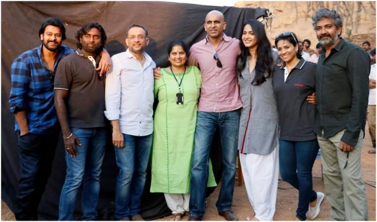 Prabhas, Anushka Shetty, SS Rajamouli and other crew members of Baahubali 2 Baahubali 2, Bahubali 2, on set photos