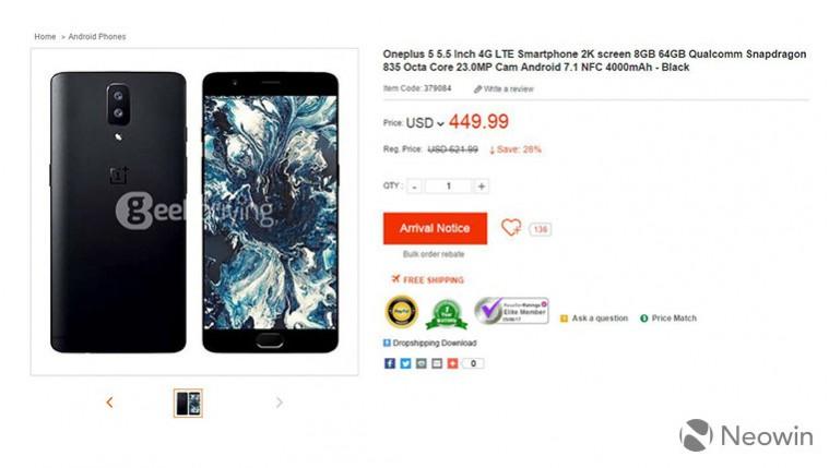 OnePlus 5 product listing
