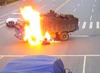 Watch as heroic trucker rescues motorcyclist amid blazing crash