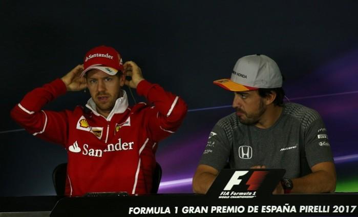 Sebastian Vettel and Fernando Alonso. 2017 Spanish Grand Prix, Formula One 2017, Formula One practice session, Valtteri Bottas, Lewis Hamilton, Sebastian Vettel, Max Verstappen, Spanish Grand Prix 2017 live streaming, Spanish Grand Prix practice session live