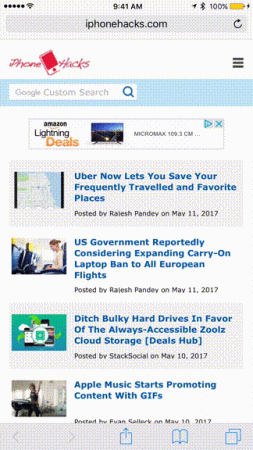 iPhone hidden gestures for Safari toolbar items iPhone hidden gestures