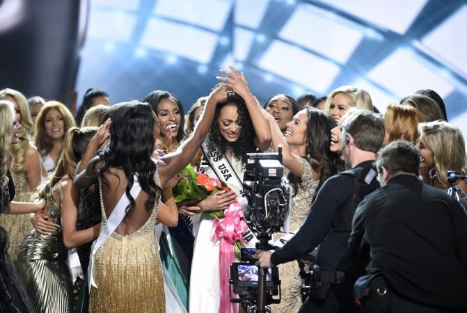 Miss District of Columbia Kara McCullough reacts after being crowned 2017 Miss USA. Miss USA 2017
