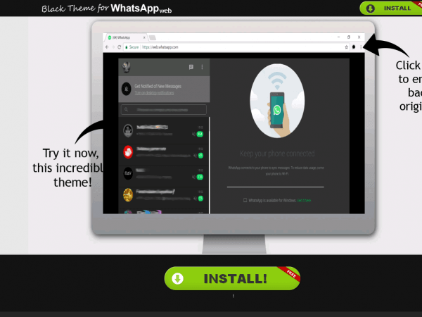 In picture: The fake WhatsApp website prompts users to install an extension, which is actually an adware. Fake WhatsApp website