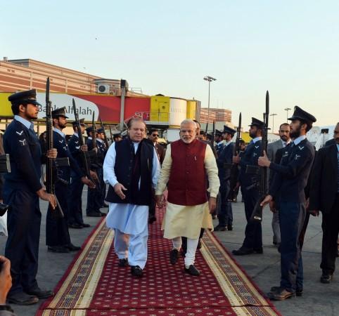Prime Minister Narendra Modi with his Pakistani counterpart Nawaz Sharif at latter's residence in Raiwind, Lahore, on December 25, 2015. Narendra Modi