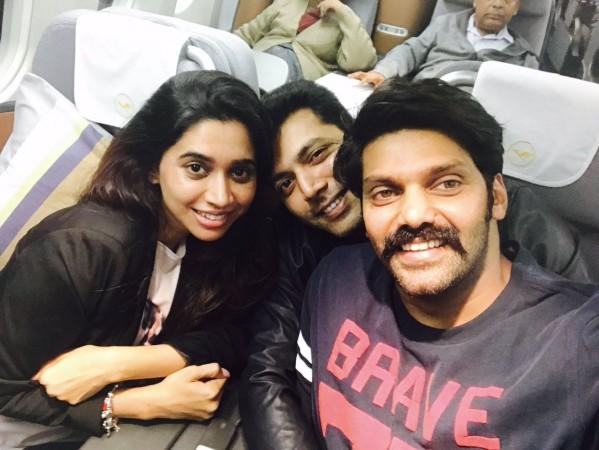 Jayam Ravi with his wife Aarathi, who are on their way to Cannes Film Festival. Jayam Ravi with his wife Aarathi