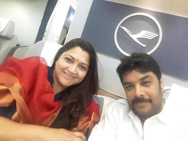Captain of the ship, Sundar C with his wife Khushbu. Sundar C with Khusbhu