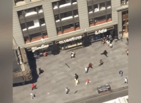 Aerial view of New York Times Square car crash scene