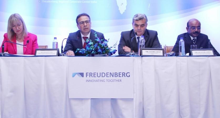 Freudenberg Group executives address a press conference in Bengaluru on May 18, 2017. Freudenberg Group, Freudenberg India