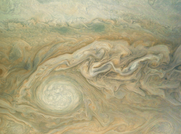 This view of Jupiter, taken by the JunoCam imager of NASA's Juno spacecraft, highlights Oval BA -- a massive storm known as the Little Red Spot. nasa, JunoCam, Jupiter, space,