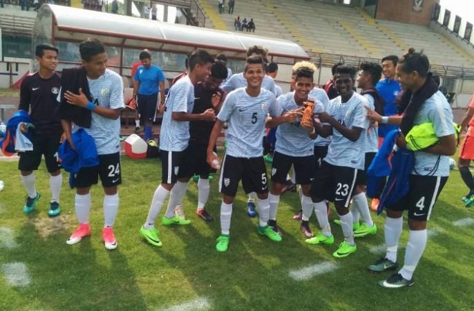 India U-17 players celebrate their massive win over Italy India U-17 football team, World Cup, Italy, friendly, U-17 WC