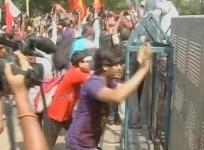 Left protesters clash with the police during 'Nabanno Abhijan'
