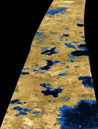 Scientists report definitive evidence of the presence of lakes filled with liquid methane on Saturn's moon Titan, based on the images above from NASA's Cassini spacecraft. nasa, Titan, Saturn, methane, river, space,