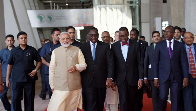 Prime Minister Narendra Modi with the foreign dignitaries at the 52nd African Development Bank Annual meetings, in Gandhinagar, Gujarat on May 23, 2017. Modi in Gujarat