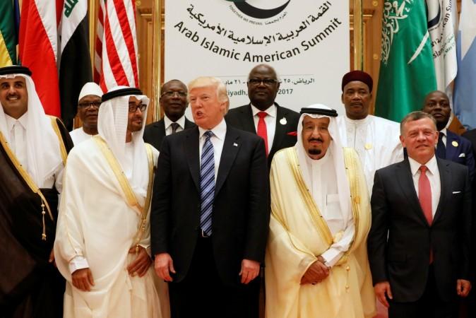 (Front R-L) Jordan's King Abdullah II, Saudi Arabia's King Salman bin Abdulaziz Al Saud, U.S. President Donald Trump, Abu Dhabi Crown Prince Sheikh Mohammed bin Zayed al-Nahyan and Qatar's Emir Sheikh Tamim Bin Hamad Al-Thani pose for a photo during Arab-Islamic-American Summit in Riyadh, Saudi Arabia May 21, 2017. U.S. President Donald Trump poses for a photo during Arab-Islamic-American Summit in Riyadh