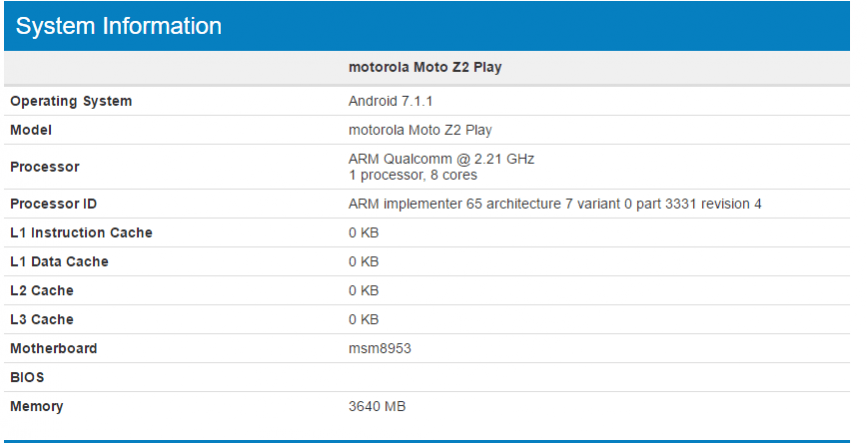 Moto Z2 Play specs confirmed on Geekbench report Moto Z2 Play spotted on Geekbench