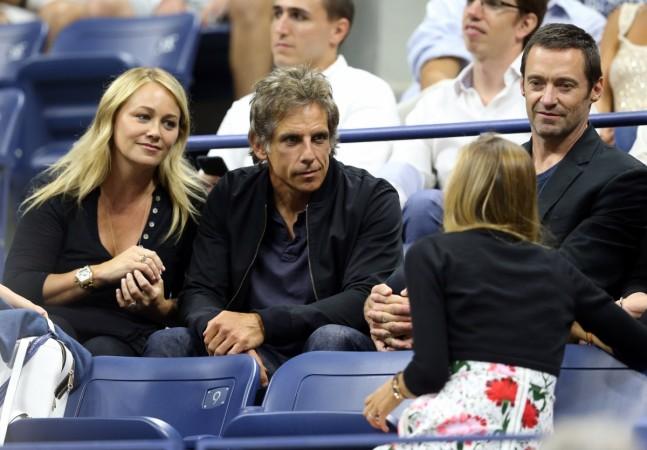 Movie actors from left Christine Taylor, Ben Stiller and Hugh Jackman in attendance on day nine of the 2016 U.S. Open tennis tournament at USTA Billie Jean King National Tennis Center Ben Stiller and wife Christine Taylor