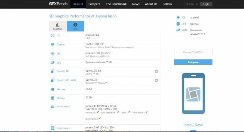 Xiaomi, Mi 6c, GFXBench, Xiaomi Jason, specs, features, camera, screen, RAM, storage