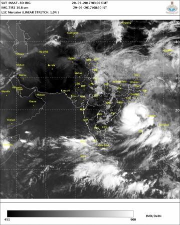 In picture: Satellite map of the position of Cyclone Mora. Cyclone Mora