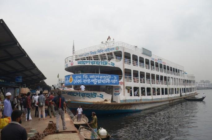 A ferry stranded at Sadarghat launch terminal in Dhaka, capital of Bangladesh, after ferry services were suspended due to cyclone Cyclone Mora