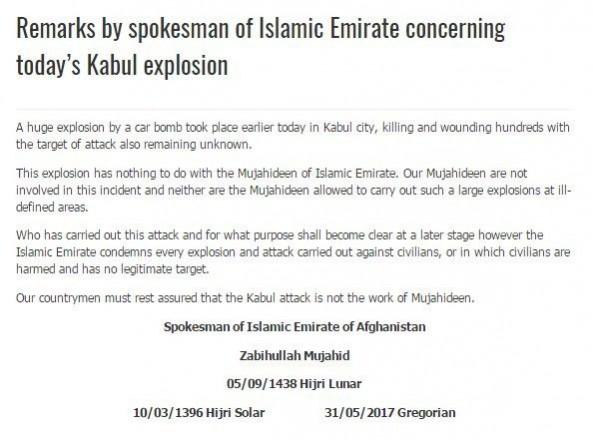 Taliban's statement rejecting involvement in the blast in Kabul Kabul Blast