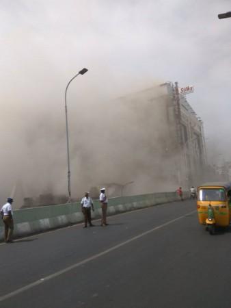 Smoke emanating from the Chennai Silks showroom in Chennai. Chennai Silks fire