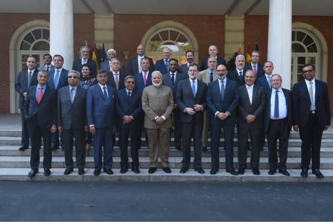 Prime ministers Narendra Modi and Mariano Rajoy with top business leaders in Spain. Modi Rajoy