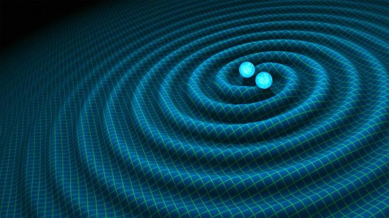 An artist's impression of gravitational waves generated by binary neutron stars. Gravitational waves