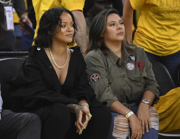 Rihanna in attendance in the first half of the 2017 NBA Finals between the Golden State Warriors and the Cleveland Cavaliers at Oracle Arena. Rihanna
