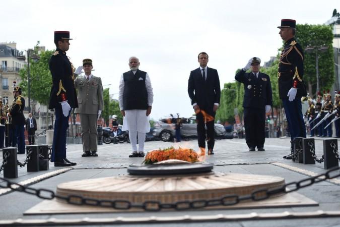 Prime Minister Narendra Modi and French President Emmanuel Macron pay homage at the Arc de Triomphe in Paris Modi Macron