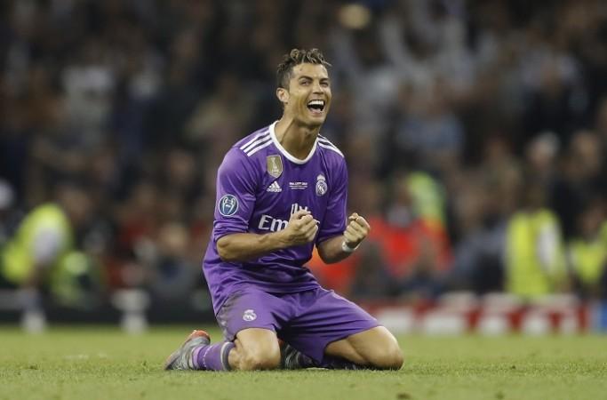 Cristiano Ronaldo cannot hide his delight at the final whistle, after Real Madrid clinched their third Champions League title in four seasons, June 3, 2017 Cristiano Ronaldo, Real Madrid, Juventus, Champions League, final