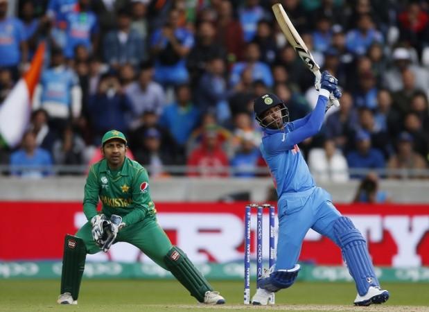 Hardik Pandya hit three consecutive sixes in the final over of the India batting innings, June 4, 2017 Hardik Pandya, India, Sarfraz Ahmed, Pakistan, CT 2017