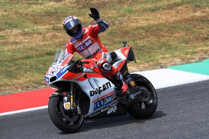 Andrea Dovizioso after winning 2017 Gran Premio d'Italia Oakley at Autodromo del Mugello. Andrea Dovizioso