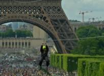 Giant zip line installed on Pariss Eiffel Tower for French Open