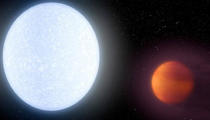 This artist's concept shows planet KELT-9b orbiting its host star, KELT-9. It is the hottest gas giant planet discovered so far. nasa, hottest planet, exoplanet, discovered, stars, universe,