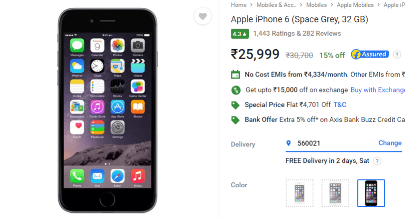 iPhone 6 32GB listed on Flipkart iPhone 6 32GB listed on Flipkart