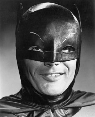 American actor Adam West in costume as the title character from the television program, 'Batman,' c. 1966. Adam West as Batman